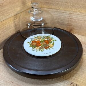 Vintage 1970s Goodwood Cheese Board Glass Dome Ceramic Platter